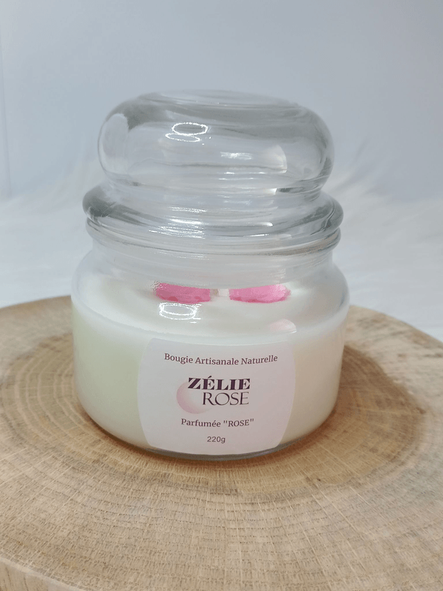 Bougie Artisanale Naturelle Parfumée "ROSE" 220g
